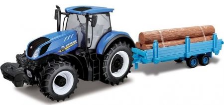 Bburago 1:32 Farm Traktor New Holland s vlečkou na dřevo