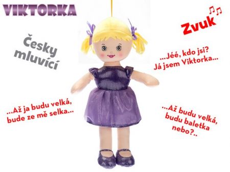 Panenka Viktorka hadrová fialová 32cm česky mluvící na baterie 0+ v sáčku