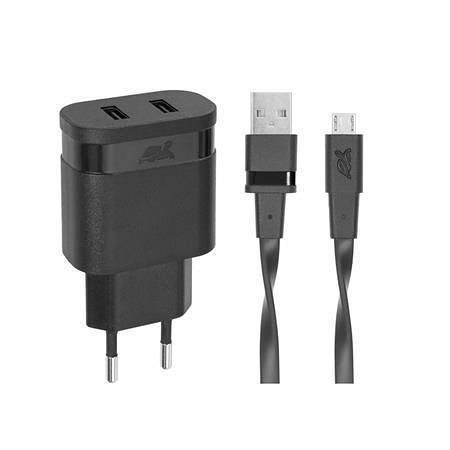 Síťová nabíječka &quot;PS4123&quot;, 2xUSB, 3,4A, microUSB kabel, černá, RIVACASE