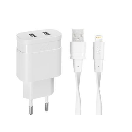 Síťová nabíječka &quot;PS4125&quot;, 2xUSB, 3,4A, Lightning kabel, bílá, RIVACASE