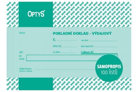 Výdajový doklad jednoduchý, s DPH, A6, 100 listů, samopropisovací, OPTYS 1069