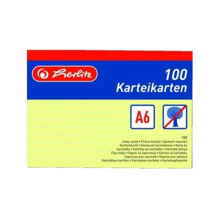 Herlitz - Karty do kartotéky A6, žluté, linka