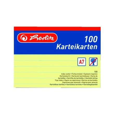 Herlitz - Karty do kartotéky A7, žluté, linka