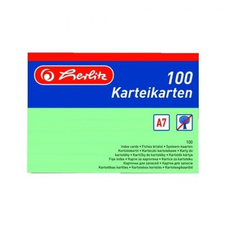 Herlitz - Karty do kartotéky A7, zelené, linka