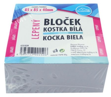 Bloček KOSTKA bílá 85 x 85 x40mm, lepená