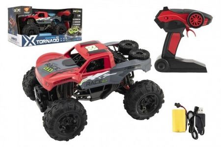 Auto RC terénní 4x4 červené plast 29cm 2,4GHz na baterie + dobíjecí pack v krabici 40x20x2