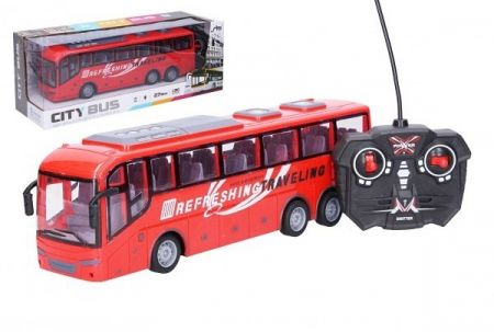 Autobus RC na dálkové ovládání plast 27MHz 32cm na dob. baterie se světlem v krabici 40x15