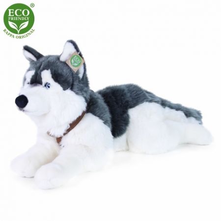 Plyšový pes husky s obojkem ležící 60 cm ECO-FRIENDLY