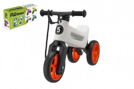 Odrážedlo FUNNY WHEELS Rider SuperSport bílé/oranž 2v1+popruh,výš.sedla28/30cm nos.25kg