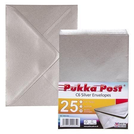 Obálky &quot;Silver&quot;, stříbrná, C6, pogumovaný povrch, PUKKA PAD 9065-ENV