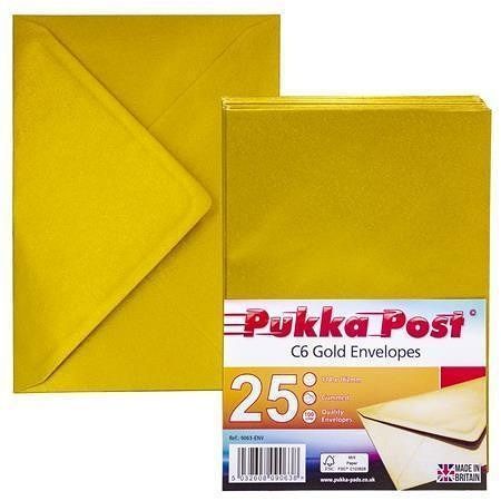 Obálky &quot;Gold&quot;, zlatá, C6, pogumovaný povrch, PUKKA PAD 9063-ENV