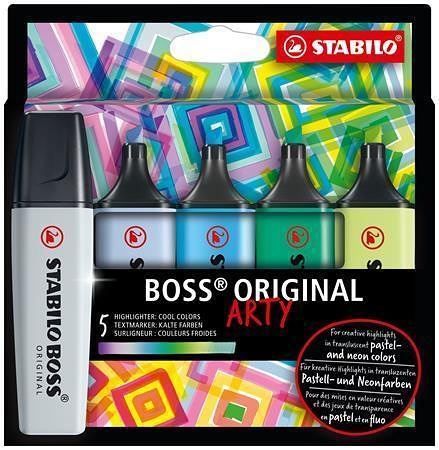 Zvýrazňovač &quot;BOSS original Arty&quot;, 5 ks, studené odstíny, 2-5 mm, STABILO 70/5-02-2-20