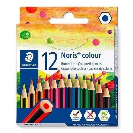 Barevné pastelky &quot;Noris Colour 185&quot;, 12 různých barev, šestihranné, krátké, STAEDTLER 185 