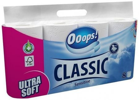 Toaletní papír &quot;Ooops! Classic&quot;, 3-vrstvý, 8 rolí, sensitive