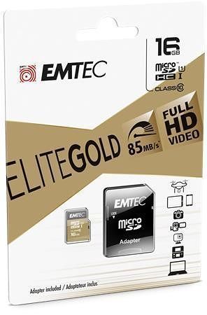 Paměťová karta &quot;Elite Gold&quot;, microSDHC, 16GB, UHS-I/U1, 85/20 MB/s, adaptér, EMTEC ECMSDM1