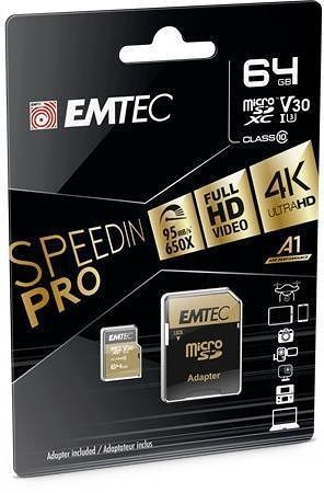 Paměťová karta &quot;SpeedIN&quot;, microSDXC, 64GB, UHS-I/U3/V30/A2, 100/95 MB/s, adaptér, EMTEC EC