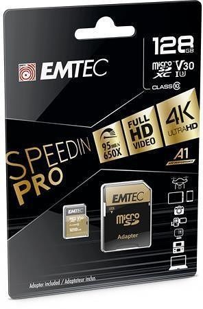 Paměťová karta &quot;SpeedIN&quot;, microSDXC, 128GB, UHS-I/U3/V30/A2, 100/95 MB/s, adaptér, EMTEC E