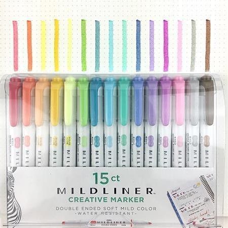 Sada zvýrazňovačů &quot;Mildliner Highlighter&quot;, 15 barev, 1,4 - 4 mm, oboustranný, ZEBRA 8115