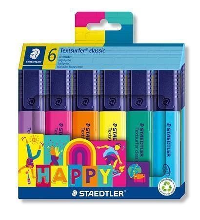 Zvýrazňovače &quot;Textsurfer classic 364 C Happy&quot;, 6 barev, sada, 1-5 mm, STAEDTLER 364 C6 HA