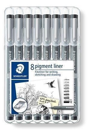 Liner &quot;Pigment Liner 308&quot;, černá, sada, 8 šířek stopy, STAEDTLER 308 SB8