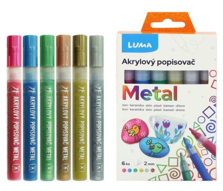 Popisovač akrylový METAL sada LUMA 6 barev