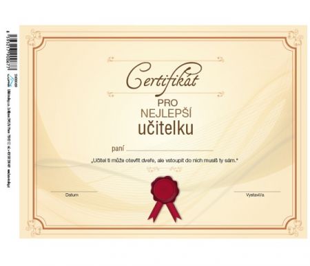 Certifikát pro NEJLEPŠÍ UČITELKU