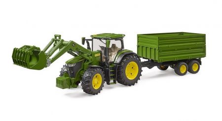 BRUDER 03155 (3155) Traktor John Deere 7R 350 s čelním nakladačem a přívěsem