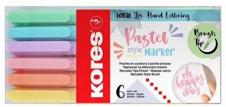 KORES Pastel Style Marker, sada popisovačů se štětcovým hrotem 6 ks