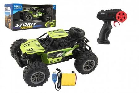 Auto RC buggy terénní zelené 22cm plast 2,4GHz na baterie + dobíjecí pack v krabici 32x16x