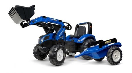 Traktor šlapací New Holland T8 s valníkem a přední lžící mod