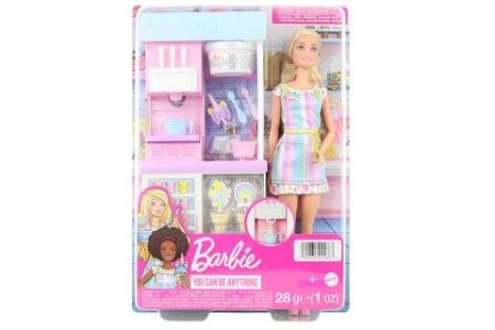 Barbie Prodavačka zmrzliny blondýnka herní set HCN46