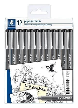 Liner &quot;Pigment liner 308&quot;, černá, sada, 12 šířek stopy, STAEDTLER 308-9 TB12