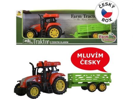 Traktor s přívěsem světlo,zvuk na setrvačník, 29cm