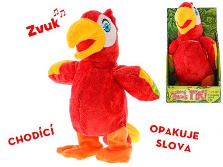 Papoušek plyšový chodící a opakující slova 20cm na baterie