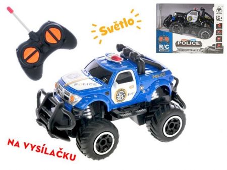 R/C terénní auto policie 14cm plná funkce na baterie se světlem 