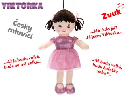 Panenka Viktorka hadrová růžová 32cm česky mluvící na baterie 0m+