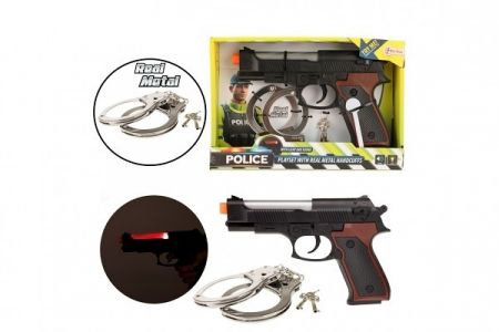 Policejní sada plast/kov pistole 21cm + pouta