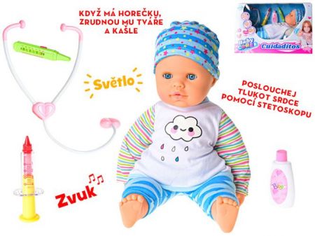 Miminko 48cm měkké tělo na baterie 4funkce s lékařskými doplňky v krabičce