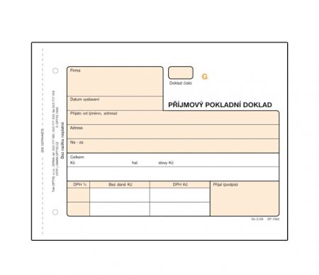 Příjmový doklad OPTYS 1082 A6 3 x 25 listů samopropisovací číslovaný
