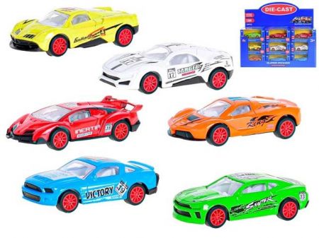 Auto sportovní 7,5cm 1:64 kov zpětný chod 6 druhů