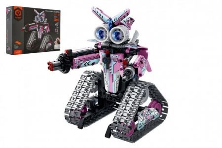 Robot RC skládací plast 15x23cm 2,4GHz na baterie se světlem, zvukem růžový v krabici