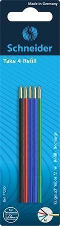 Refill ballpoint pen, 0,5 mm, SCHNEIDER &quot;Take 4&quot; in 4 assorted colours