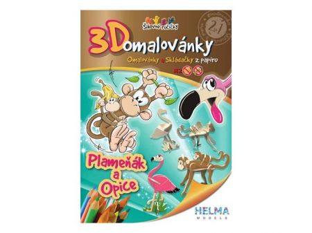 Omalovánka 3D plameňák a opice, A5