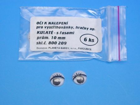 Oči kulaté s řasou-10mm.-6ks