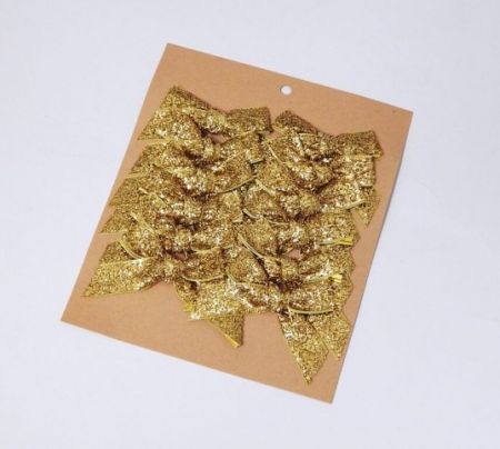 Mašle sametová zlatá třpytivá 8 cm, 12 ks / 5917