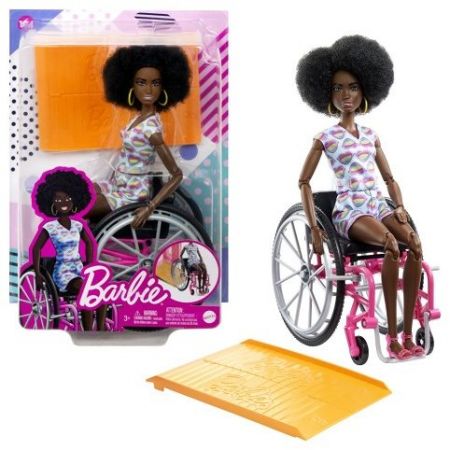 Barbie MODELKA NA INVALIDNÍM VOZÍKU V OVERALU SE SRDÍČKY