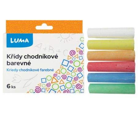 Křídy chodníkové 6ks barevné, krabička LUMA