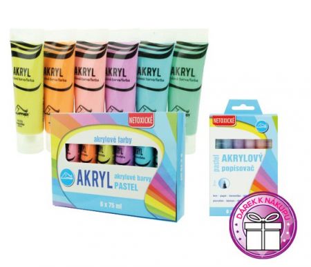 Barvy akrylové  sada PASTEL LUMA 6 barev 75ml + DÁREK 1x Popisovač akrylový PASTEL 6 barev