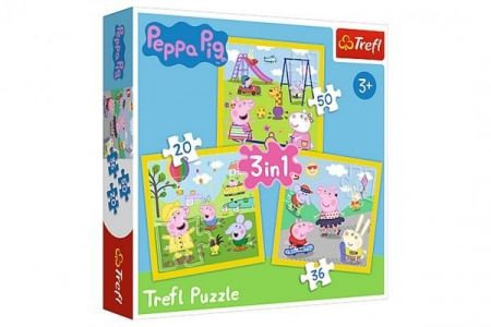 Puzzle 3v1 Prasátko Peppa/ Peppa Pig Šťastný den prasátka v krabici 28x28x6cm