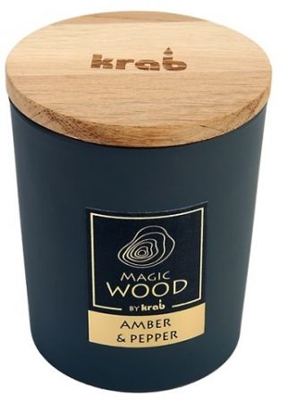 Svíčka MAGIC WOOD s dřevěným knotem - AMBER &amp; PEPPER 300g